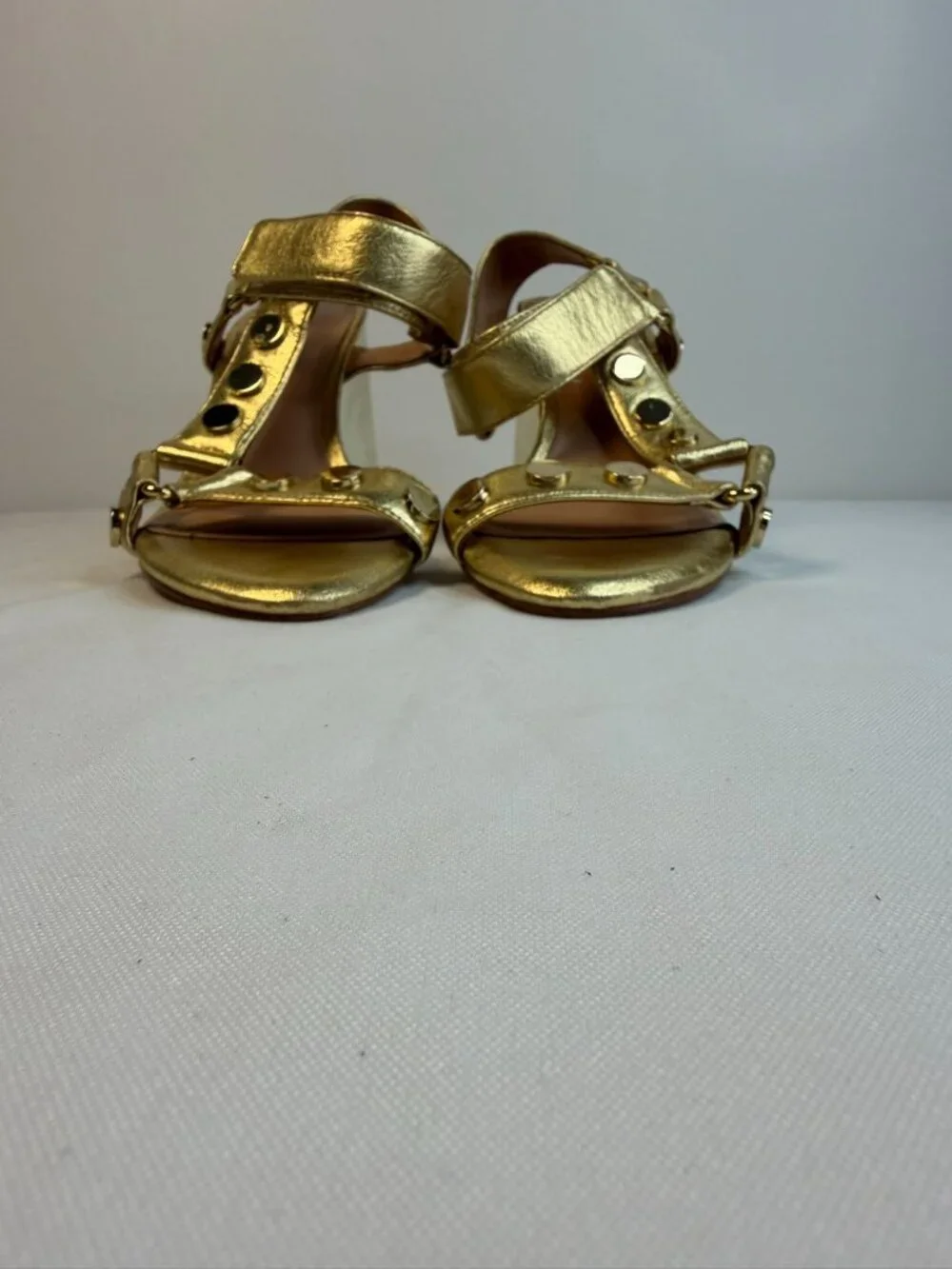 Halston Heritage Mica Sandal Womens Size 5.5M Gold & Bronze Studded Block Heel - Picture 5 of 15
